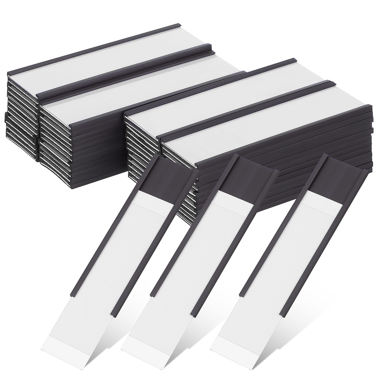 50 Pièces Porte-étiquette Magnétique pour Étagère Aimant en Caoutchouc et Structure Insérable pour Cartes, pour Gestion D'entrepôt et Signalisation Claire