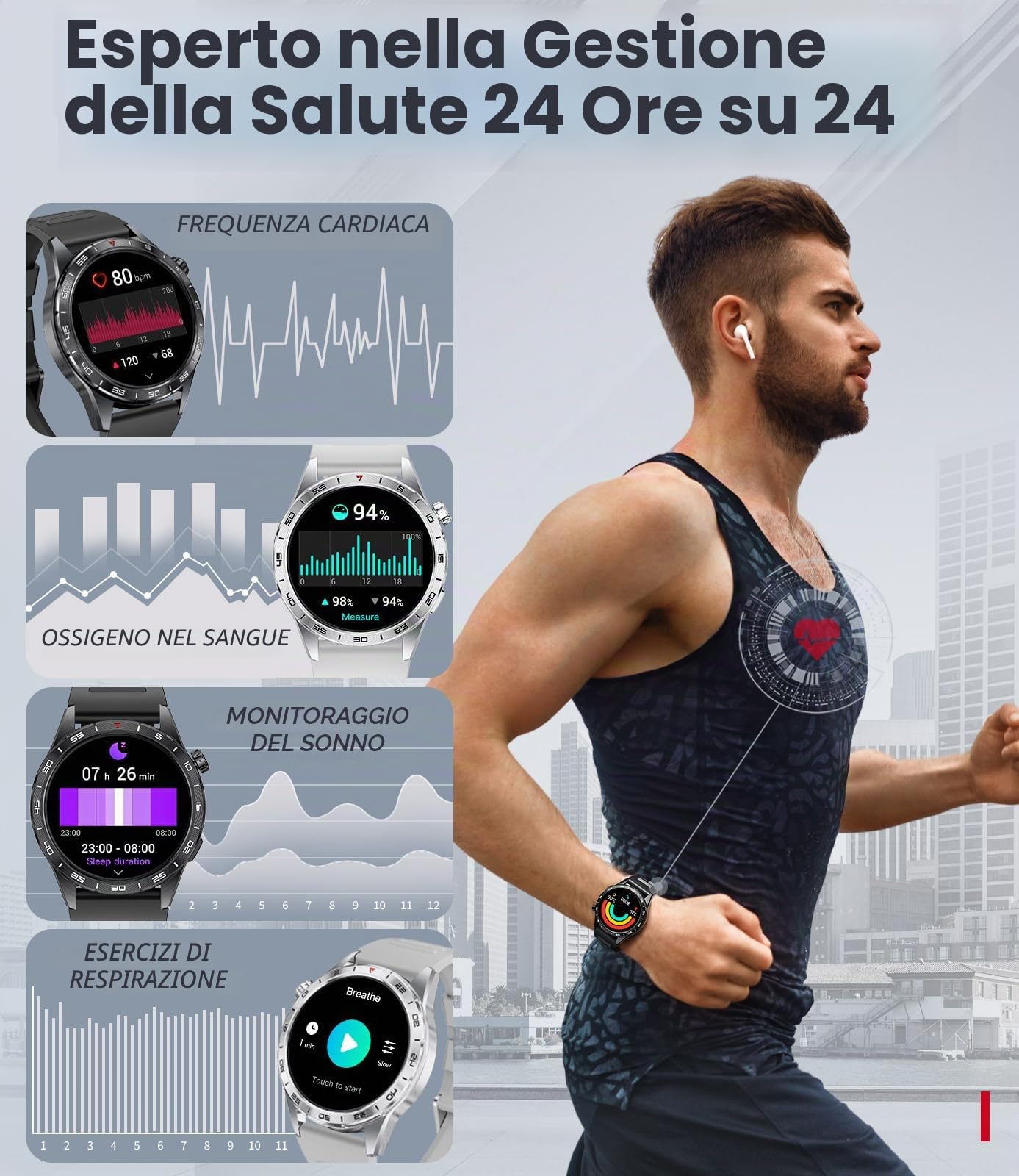 Orologio da uomo con chiamate Bluetooth, 1.43'' HD Amoled schermo Smartwatch con frequenza cardiaca/sonno, IP68 impermeabile orologio fitness con 120 modalità sportive, 3 braccialetto(metallo/pelle
