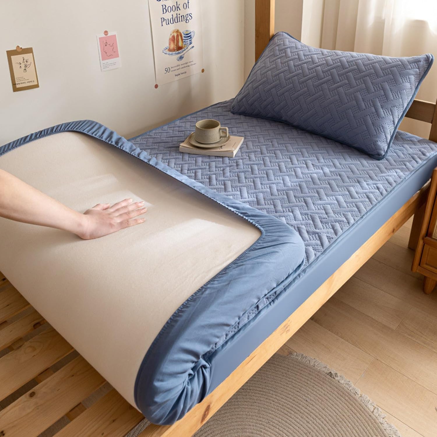 JIANINGHOME Quilted Fitted Sheet 48 x 74 cm, Mattress Protector Home