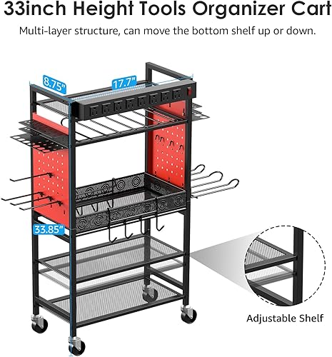 Miniatura 5 de CCCEI Carrito organizador de herramientas eléctricas con estación de carga, carrito de almacenamiento con ruedas para mecánico, 6 taladros móviles,