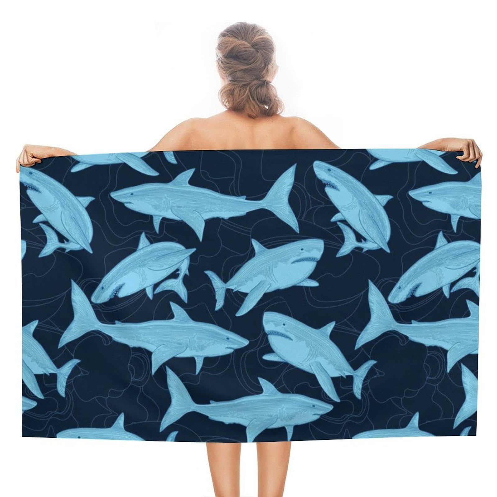 LWORZIIB Beach Towel, Shark Shark Pattern Bath Towel, Absorbent Towel for Swimming, Sports, Travel