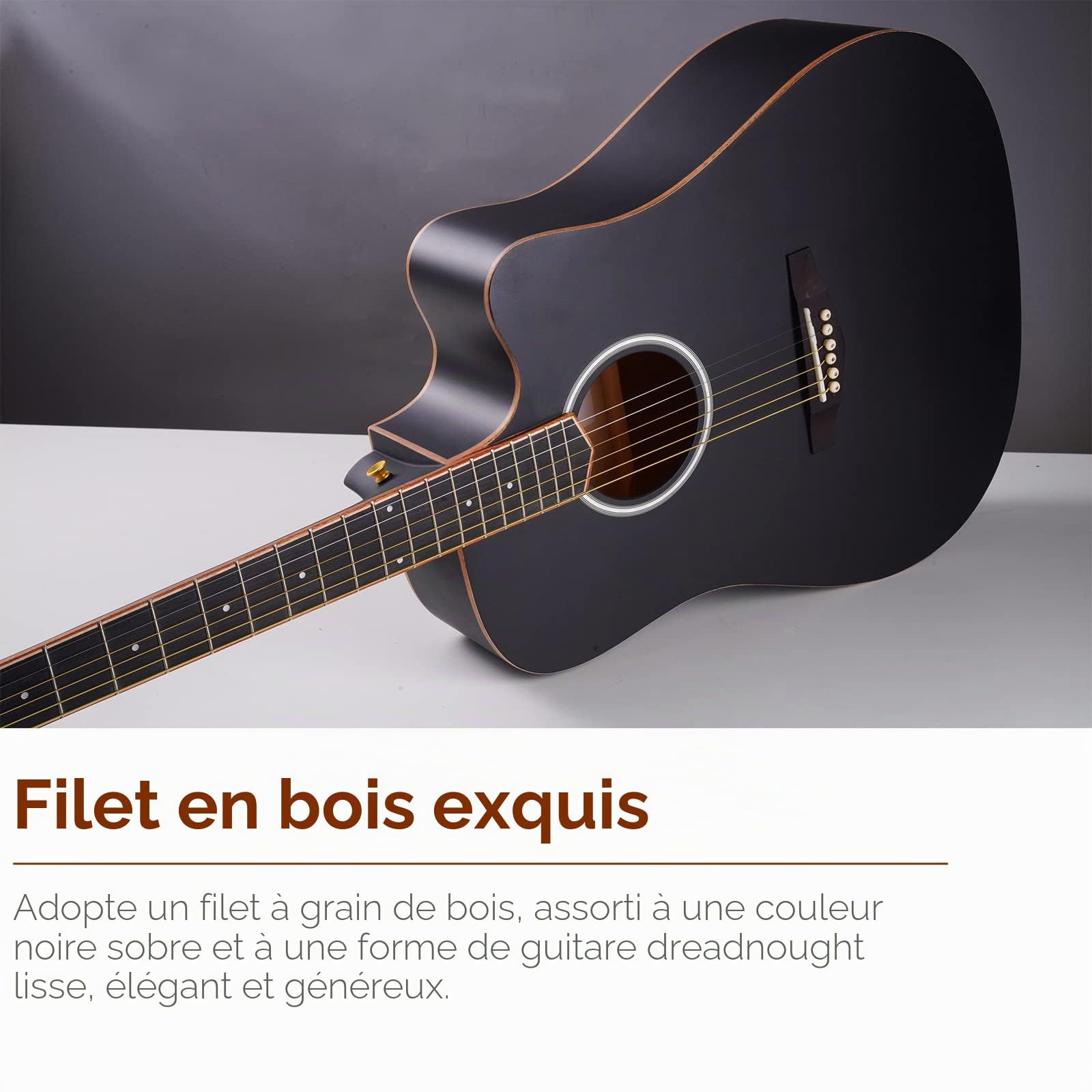 Vangoa 4/4 Guitare Électro-acoustique 41 pouces 4 Bandes EQ Pan Coupé Guitare Électrique Acoustique Adulte Pleine Taille avec Kits pour Débutants, Noir