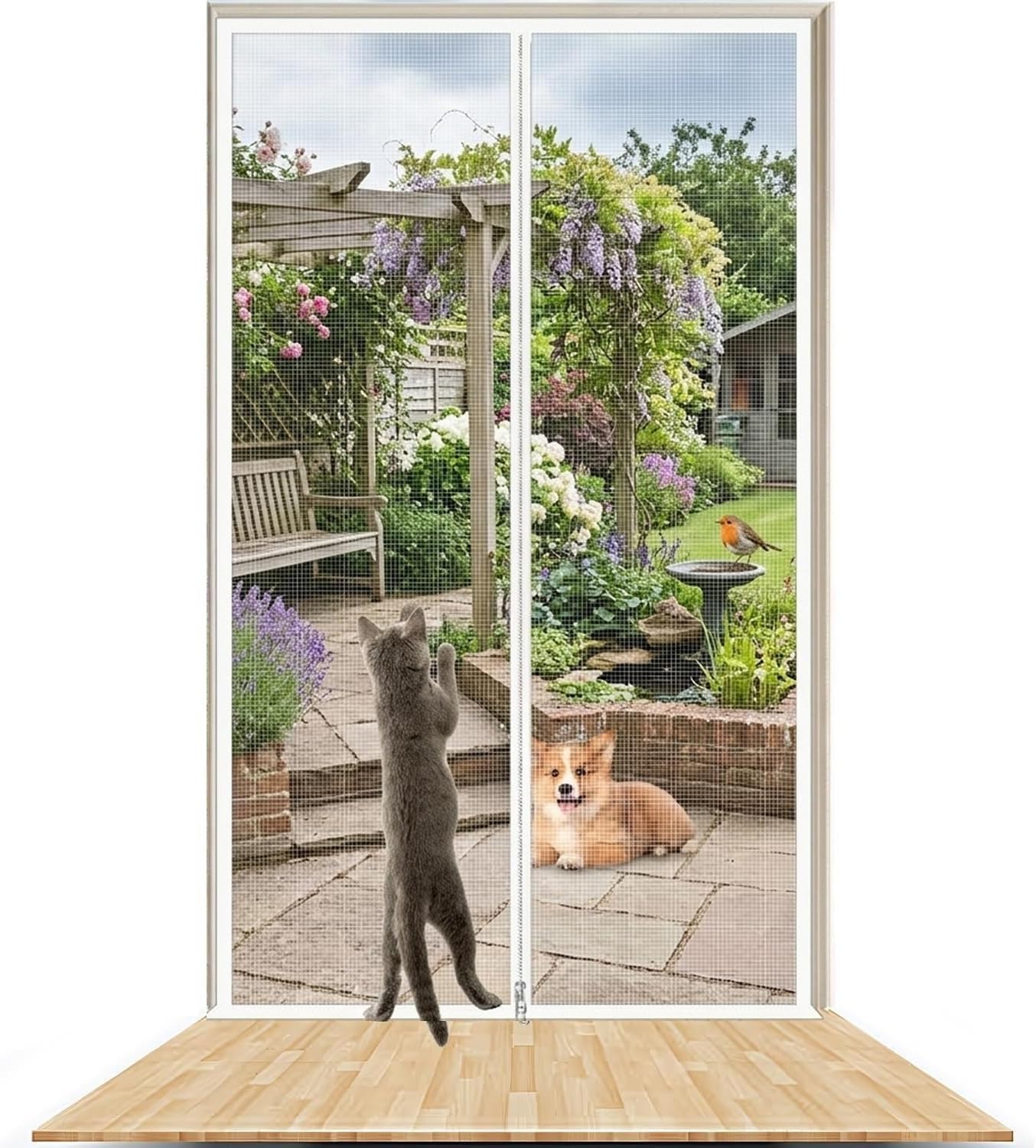 Cat Screen Balcony Door, Thickened Pet For Living Room, Bedroom, Kitchen, Patio, Dog With Zipper(White,70x200cm)
