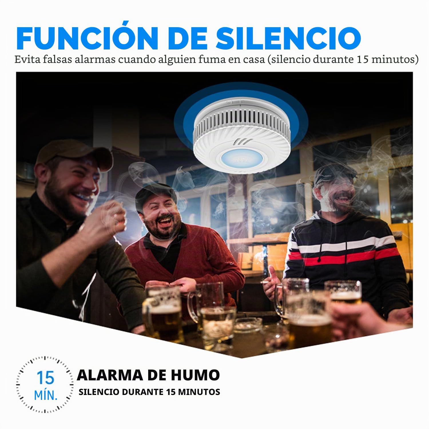Smart WiFi Detector de Humo 10-Año Batería, Detector de Humo con Sensor Fotoeléctrico, Función de Silenciado y Autocomprobación, Certificado DIN EN14604, Compatible con Tuya/Smart Life App 2-Pack