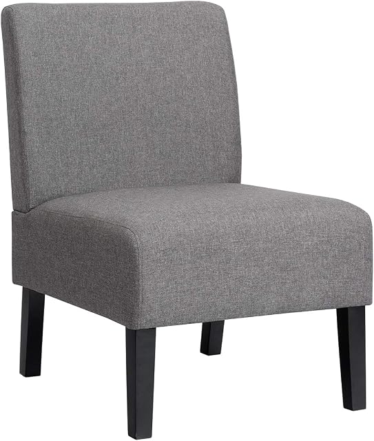 COSTWAY Linen Fabric Accent Chair, Upholstered Leisure Tub Chair with Solid Wood Legs, Occasional Side Dining Chair for Living Room, Bedroom, Lounge and Office (without Lumbar Pillow, Grey)