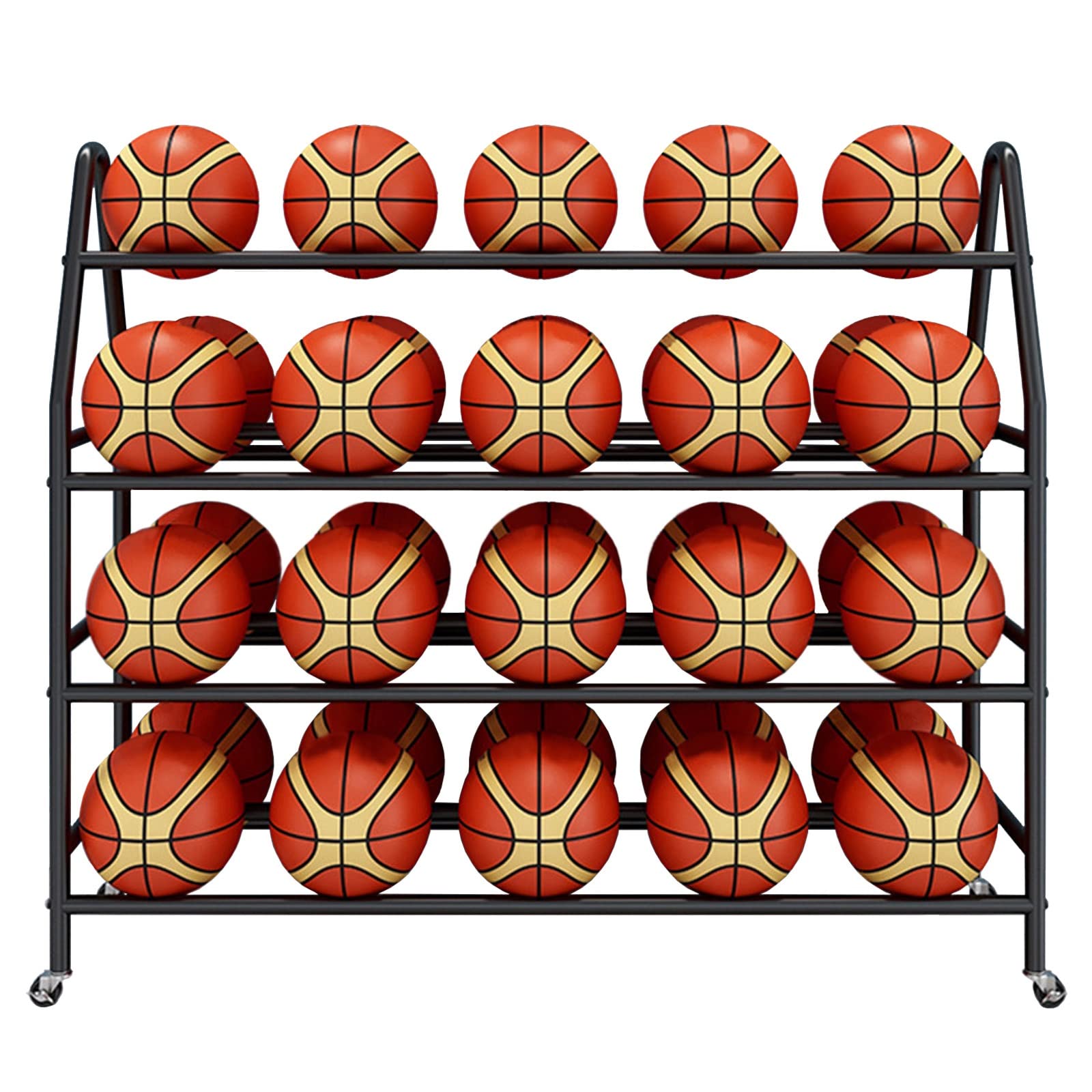 Stojak do przechowywania piłek do koszykówki 4-poziomowa piłka z kółkami regulowany 82 cm-140 cm uchwyt na piłkę nożną sprzęt sportowy półka do domu lub siłowni