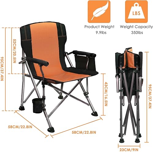 Miniatura 2 de LEADALLWAY Silla de campamento plegable de gran tamaño con portavasos y bolsa de almacenamiento extraíble, soporte resistente de 350 libras, silla