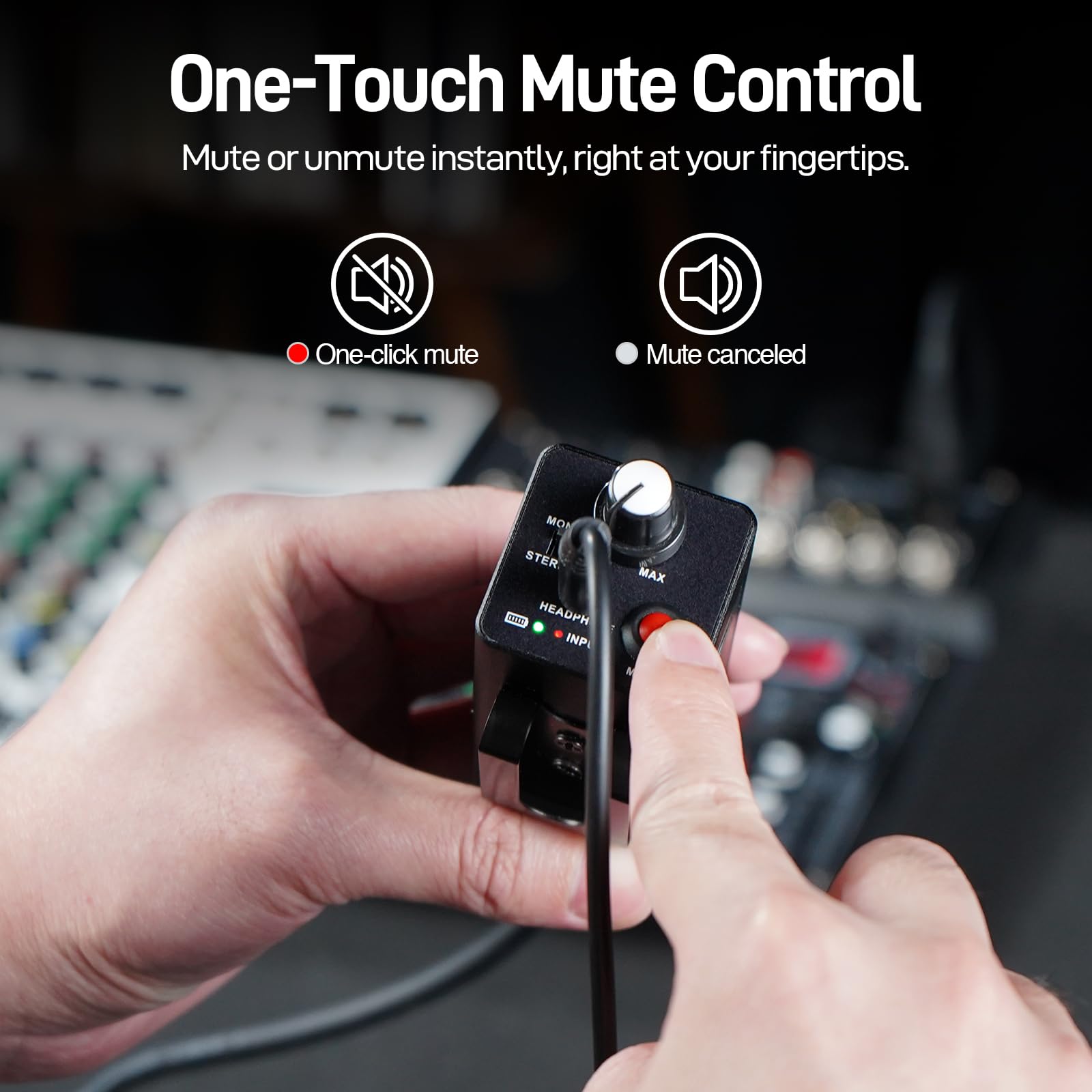 MELONARE Amplificatore per cuffie con monitor in-ear cablato portatile XLR TRS WM-1 | Modalità Mono/Stereo, One-Touch Mute, Ingressi XLR/TRS, Monitoraggio cablato portatile per batteristi, band e studio