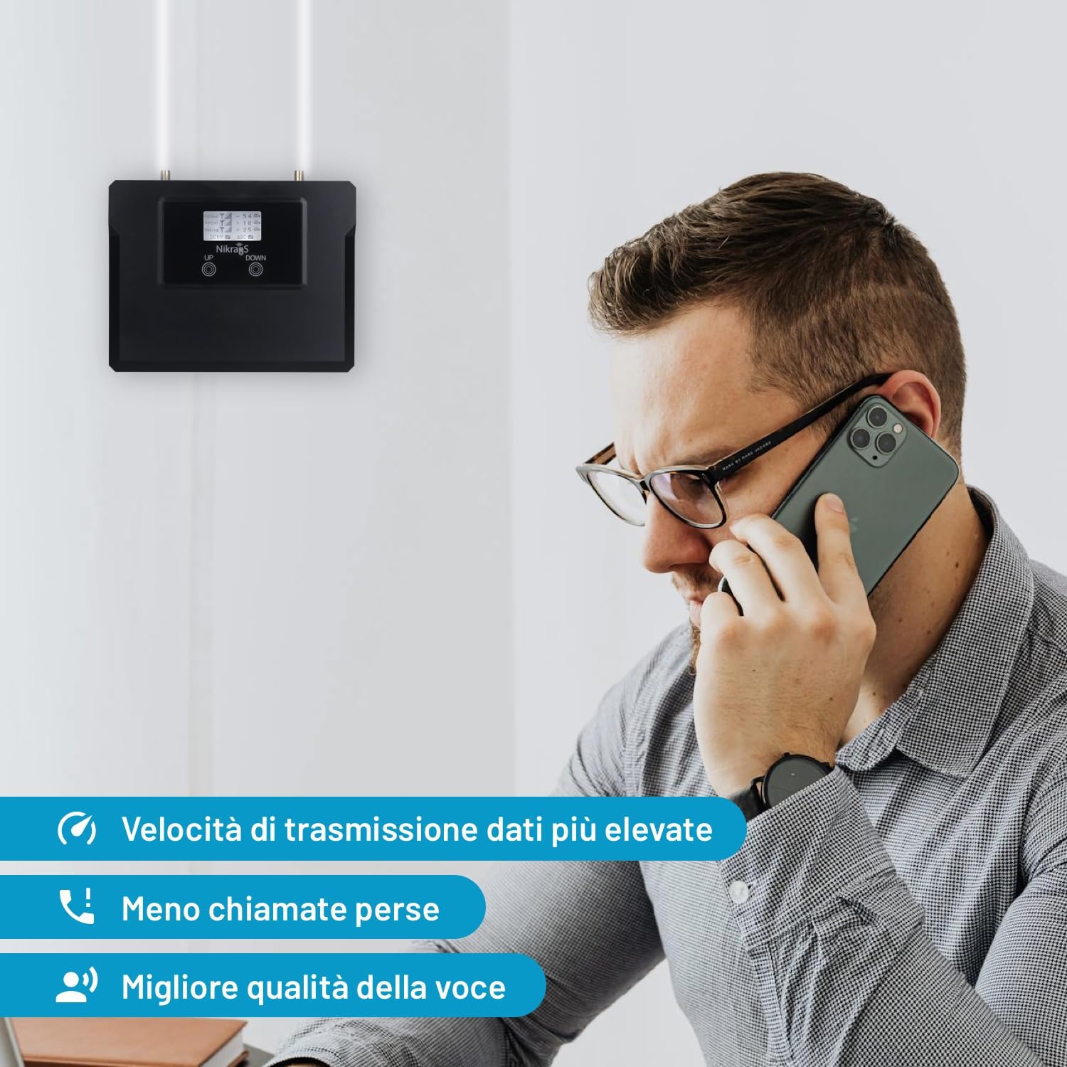 Ripetitore Segnale Cellulare 4G LTE GSM 2G 3G - Banda 3/8 (900/1800Mhz) - Supporta TIM Vodafone Wind Tre - Doppia Banda Amplificatore Cellulare - Certificato CE RoHS
