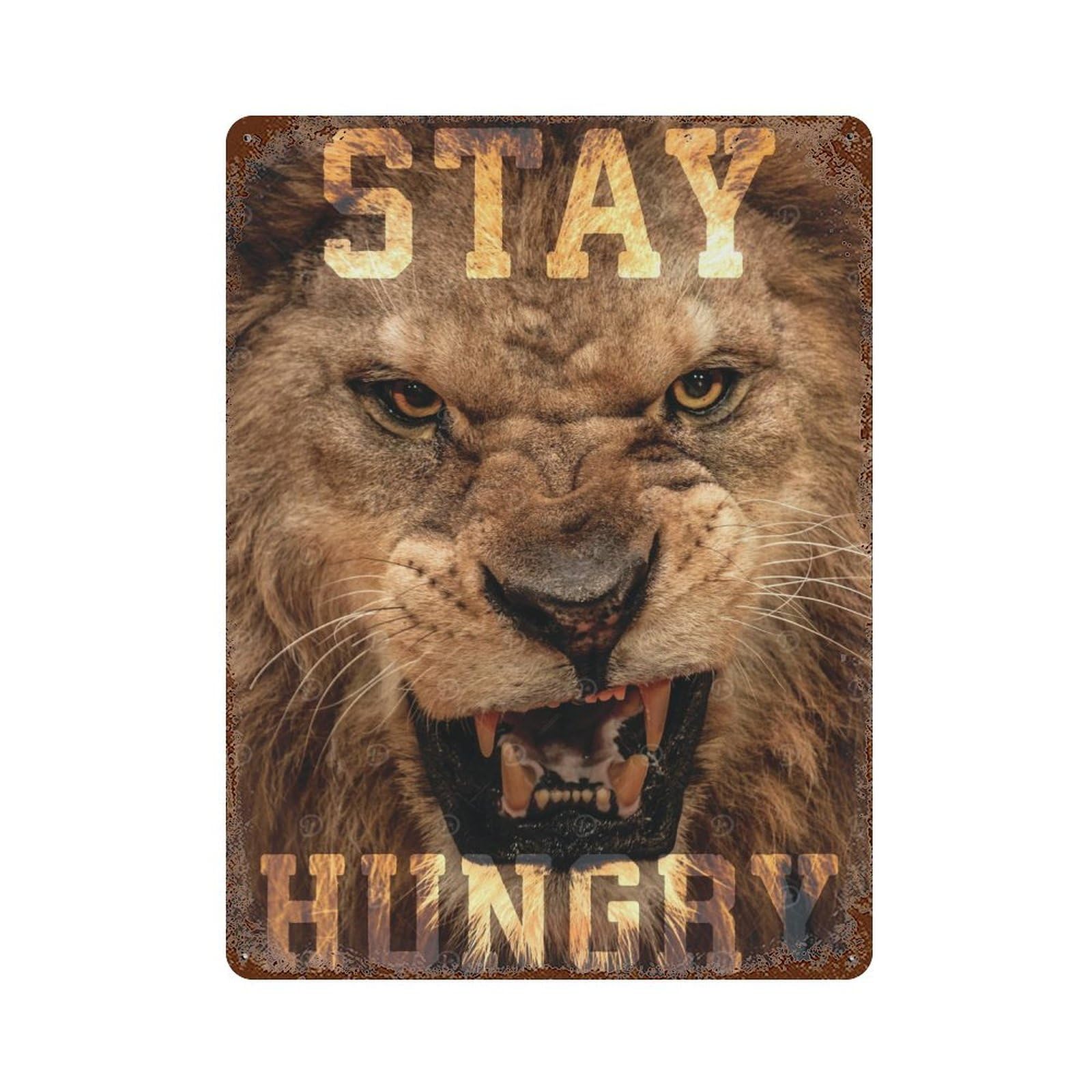 Stay Hungry Lion Hustle 15.7"x11.8" Decorative Tin Sign, Retro Wall Decor for Bistro, Counter And Cafe Decor