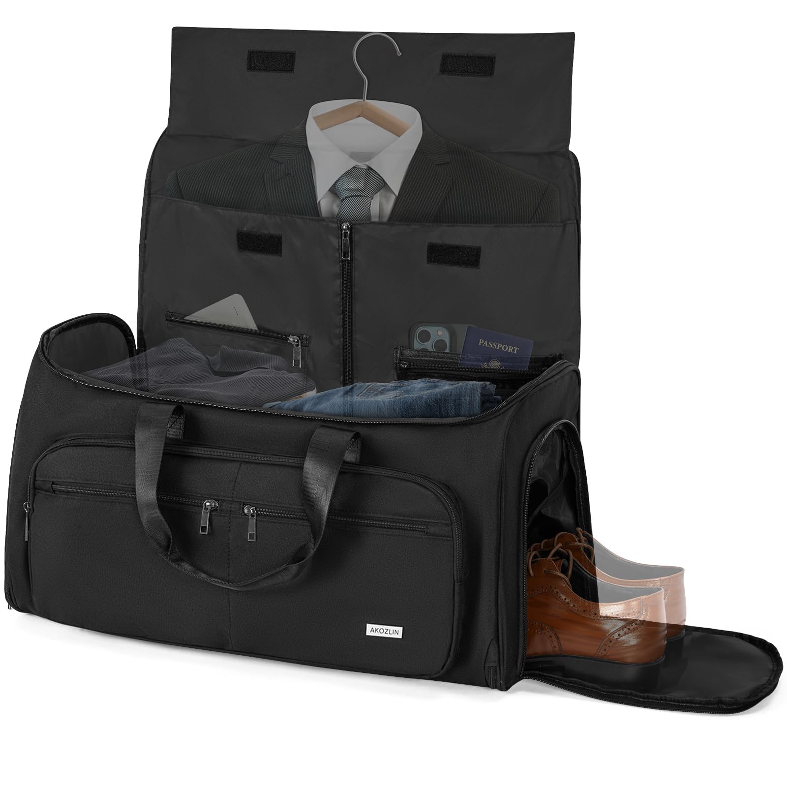 Borsa da viaggio pieghevole da appendere per viaggi d'affari, valigetta da ufficio con tracolla per uomo, nero, Nero , With Inner Pockets
