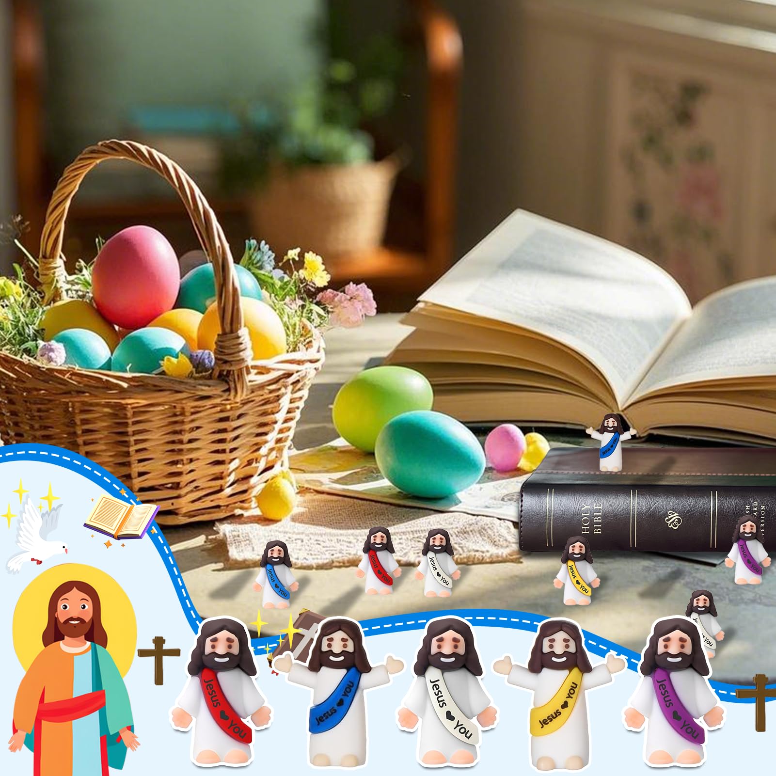 100 Pcs Little Jesus Figures, Mini Jesus Figurines in Bulk, Small Jesus Loves You Figures, Miniature Baby Jesus Resin to Hide, Pocket Gifts