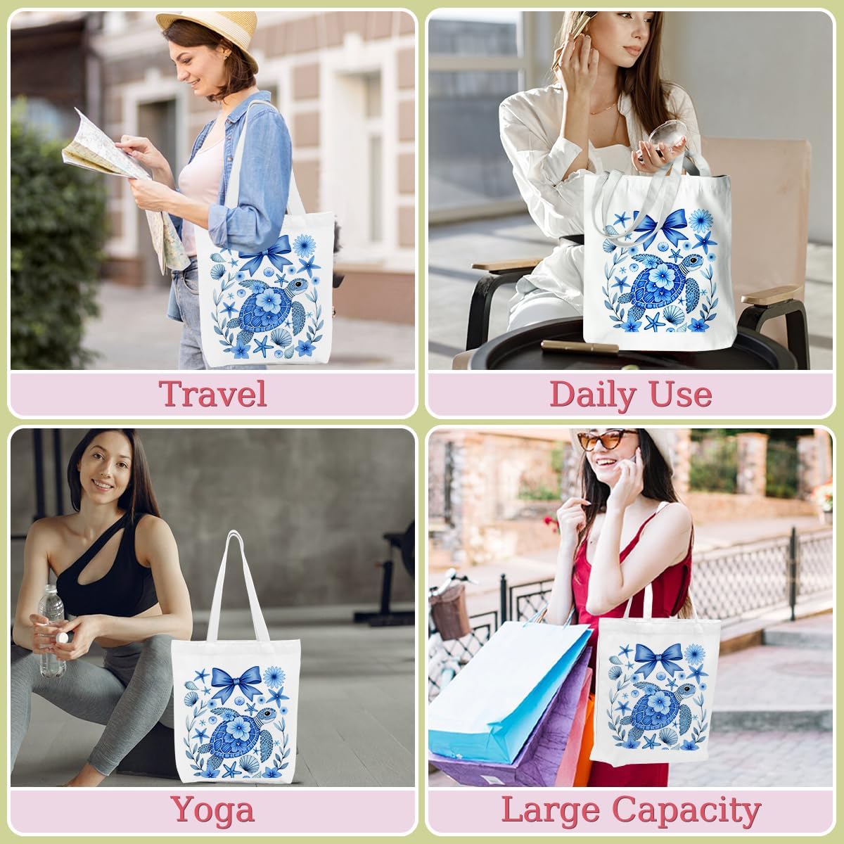Floral Turtle Stuff Sea Turtle Gifts for Women Canvas Tote Bag Beach Bag Grocery Bags for Shopping Christmas - Image 6