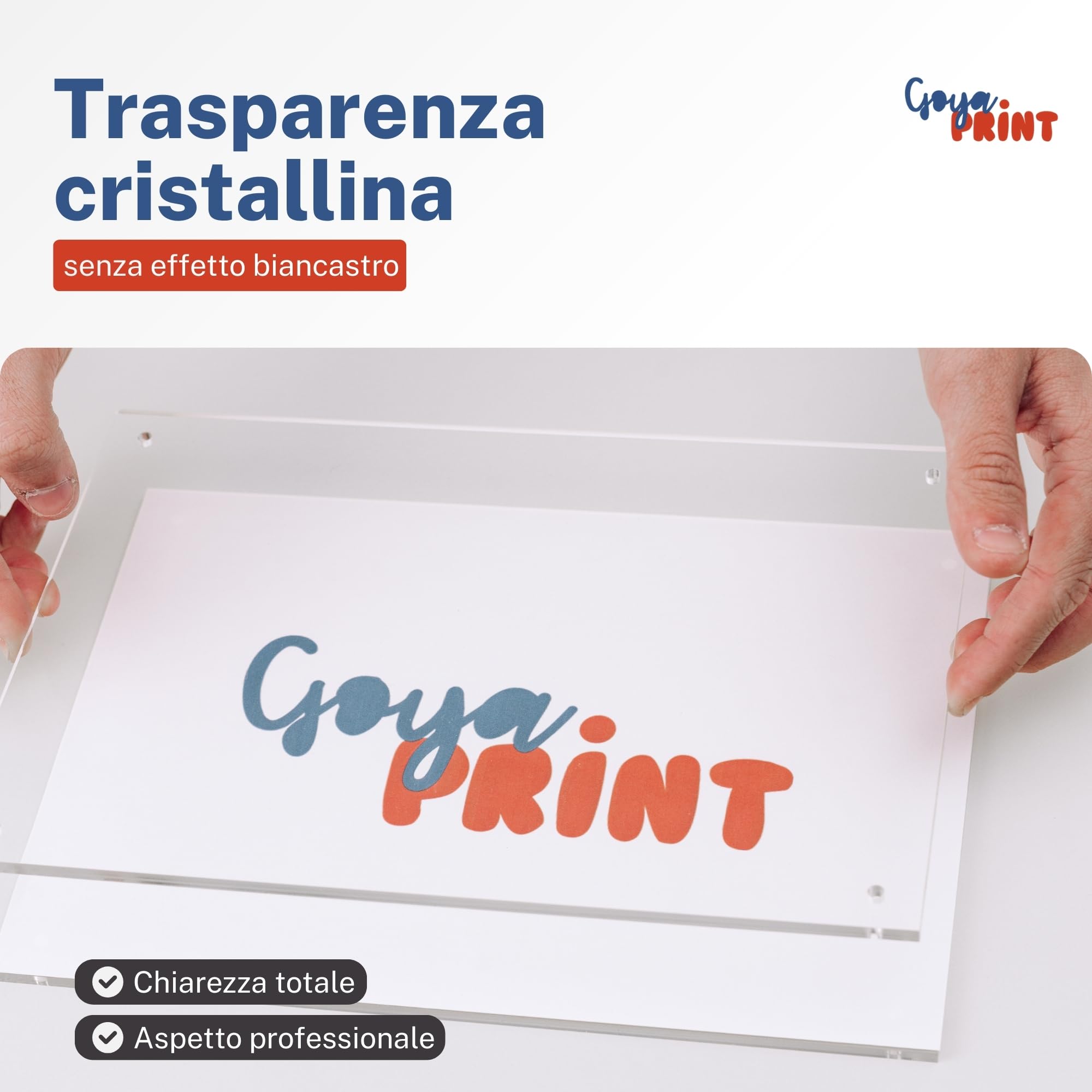 GOYAPRINT | Targa in Plexiglass Trasparente A4 3+3 mm – Doppia Lastra Acrilica con Distanziatori, Fissaggio a Parete per Documenti, Foto e Segnaletica (A4-21X29,7 CM, 3+3 MM)