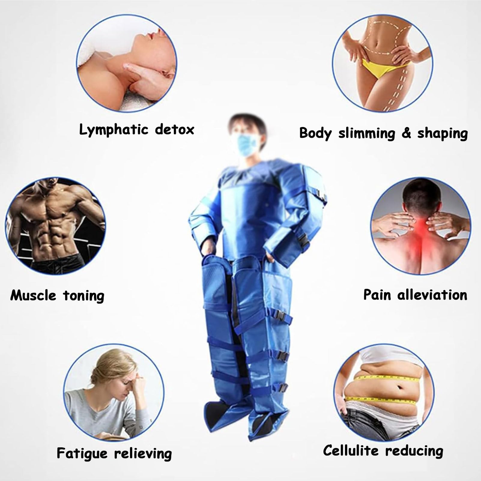Massaggiatore a Pressione d'Aria, Compressione, drenaggio linfatico, Macchina per la Bellezza con pressoterapia per Tutto Il Corpo, Braccio e Collo elettrici, Compressione circolatoria con intensità