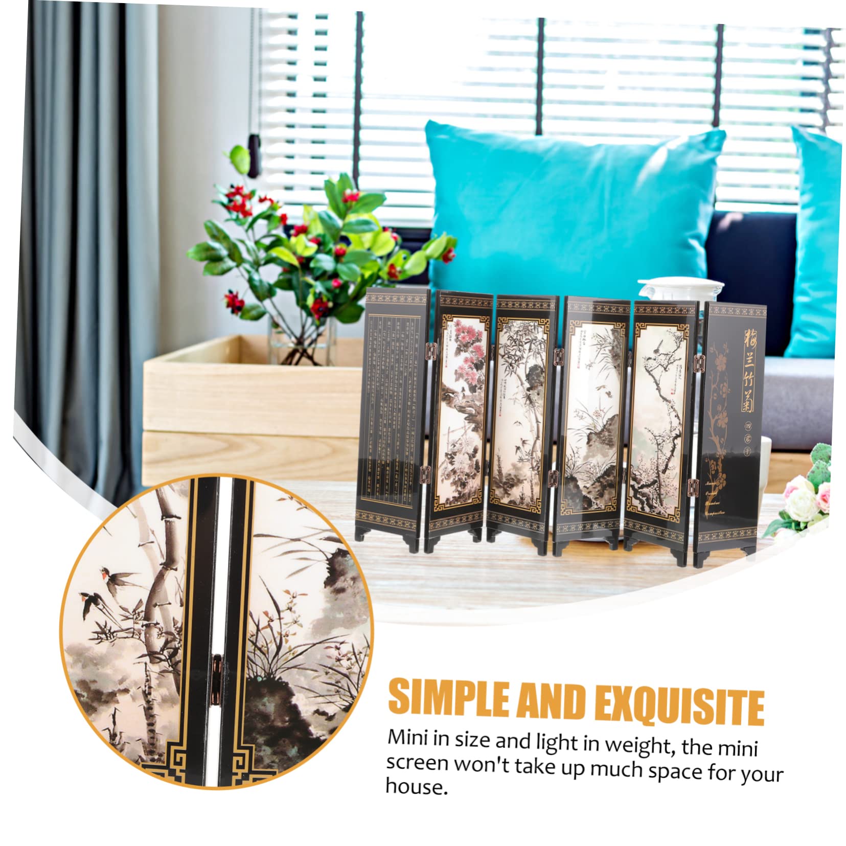 Amazon｜Happyyami ミニ漆器屏風装飾品 アンティークスル折りたたみ