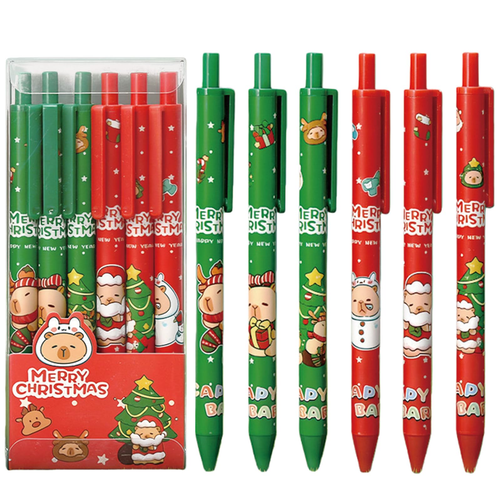 6 Pcs Cute Retractable Pens Caroon Christmas Capybara Gel Pens 0 5mm Fine Point Black Ink Smooth Writing