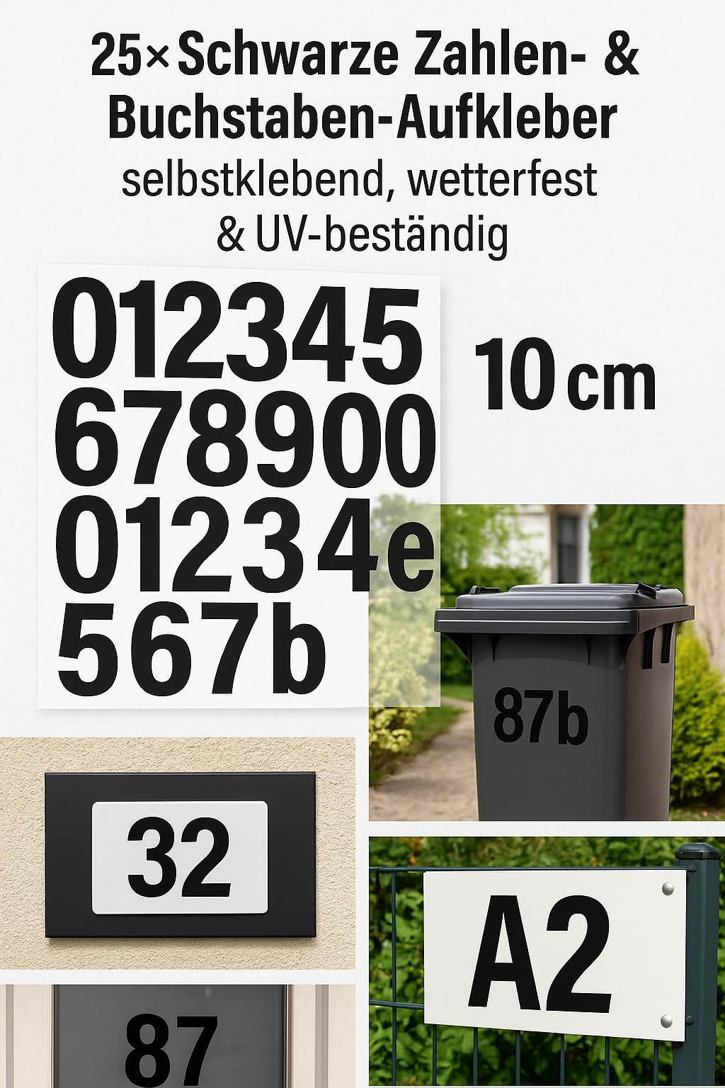 Große Zahlenaufkleber Selbstklebend – Schwarz & Weiß Für Hausnummer, Briefkasten & Mehr