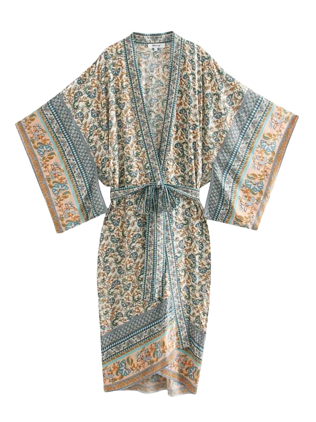 Disimlarl Kimono da donna con stampa a pipistrello, stile bohémien, con scollo a V