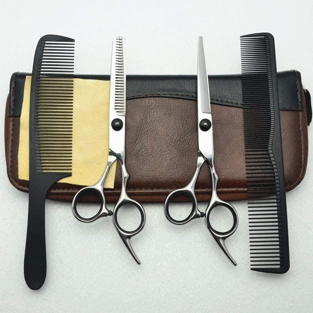 Barber Scissors 6.0 Inch Screw Haircut Scissors Flat Shear Teeth Shears Bangs Shear Thinning Scissors Hairdressing Scissors Black Combination Set