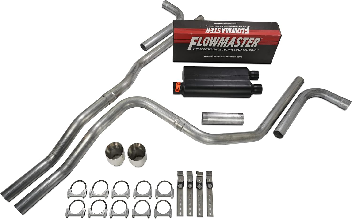 Truck Exhaust Kits- Cat-back 2.5" Dual Exhaust Kit with Flowmaster 50 Series and Side Exit Double Rolled Tips