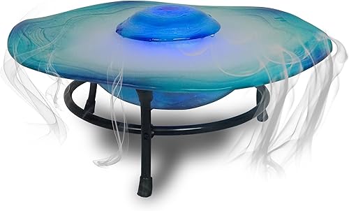 XBrand Fuente de niebla de mesa con 12 luces LED que cambian de color y control en línea, 8 pulgadas de alto, vidrio y metal, azul