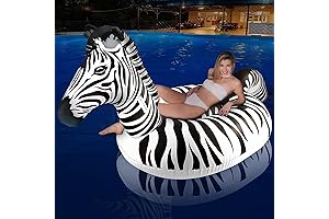 Inflatable Pool Floats Adult, flyfreeu Zebra Pool Float w/Solar Lights