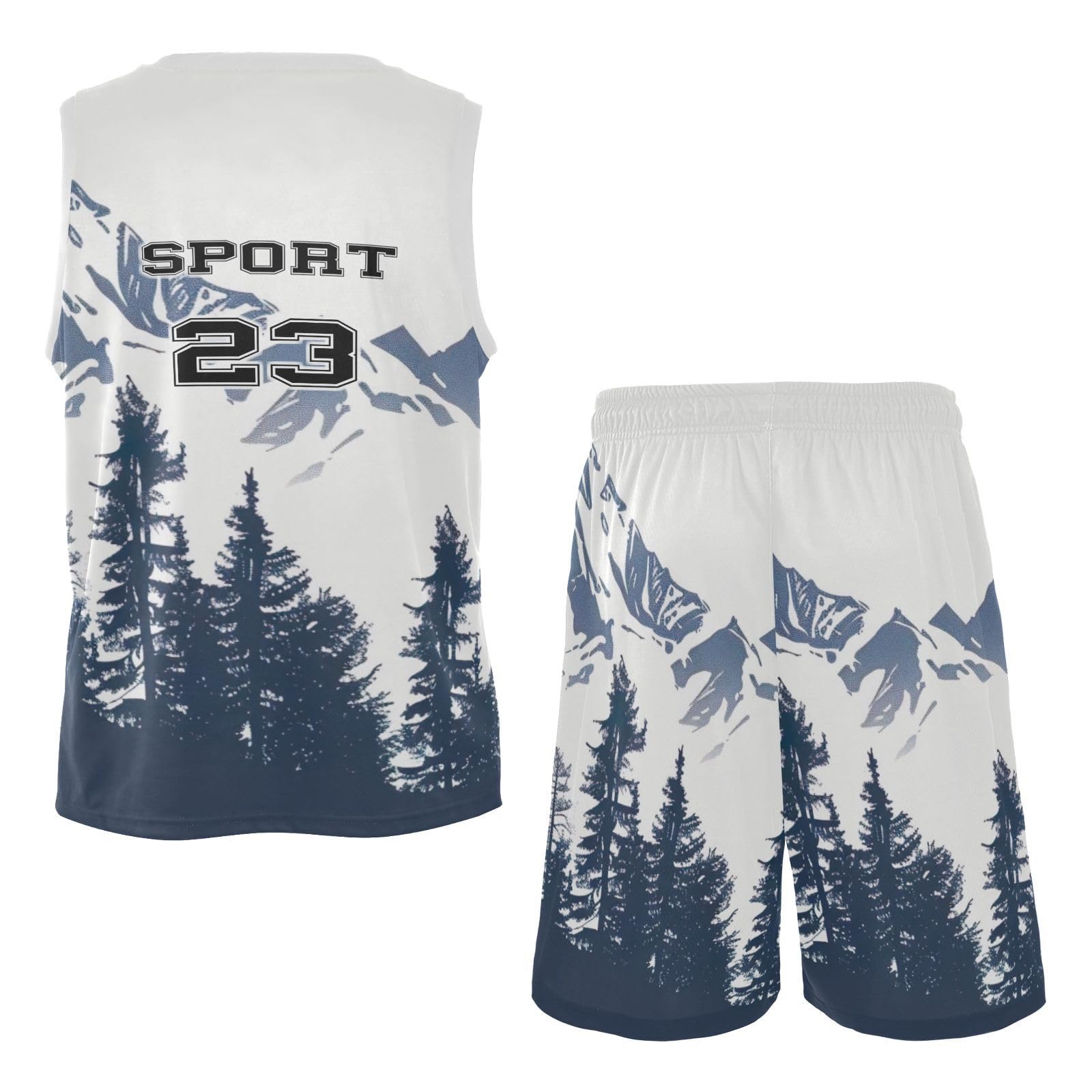 FLildon Graffiti Mountain Tree Boys Basketball Jersey Set Tank Top Shorts Tracksuit Sport Training Suit for Kids, XXL