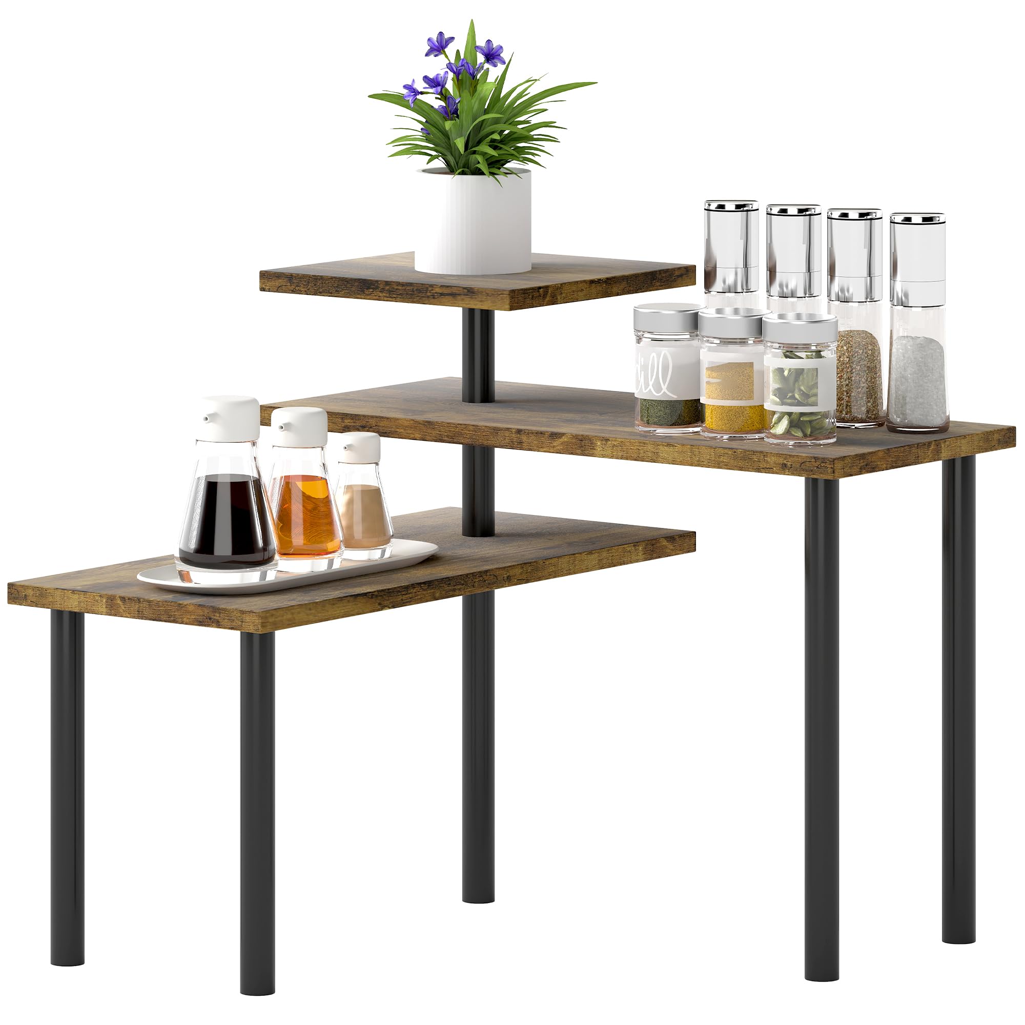 Homcom Unisex Brown 3-Tier Kitchen Countertop Organizer For Spice Rack,Rustic