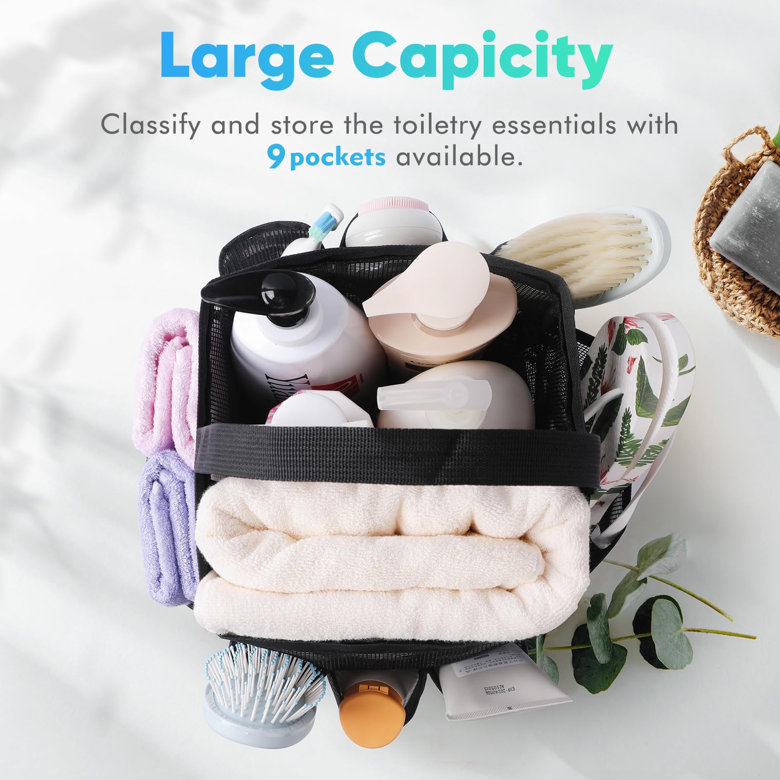 Mesh Shower Caddy with 9-Pocket Large Capacity V709