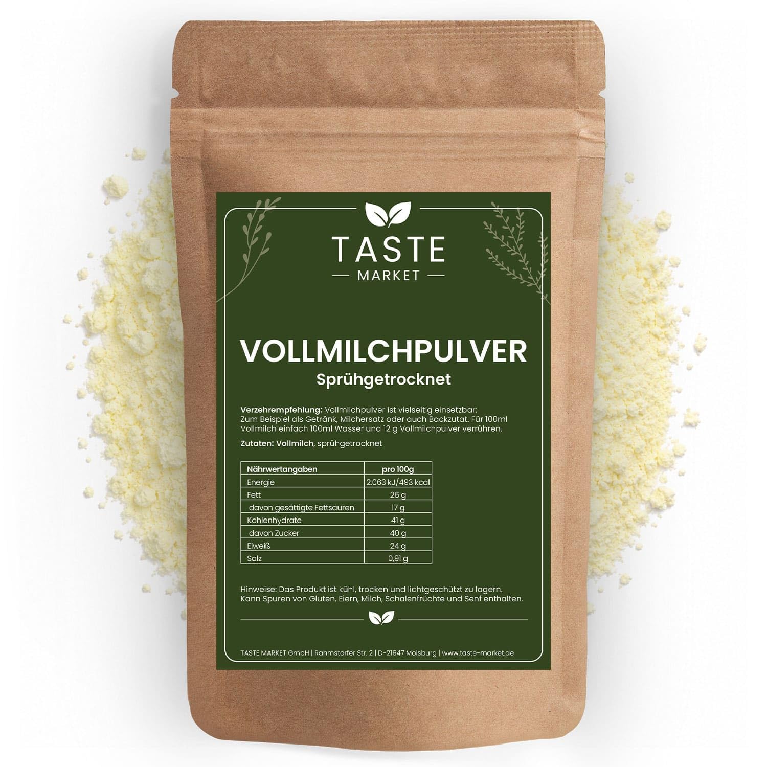 Vollmilchpulver 10 kg | 26% Fett | Trockenmilch sprühgetrocknet | Milchpulver Vollmilch | Ideal für Reisen & Notfallreserve