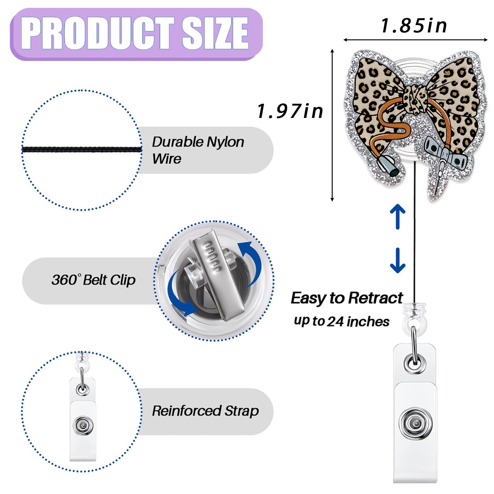 Leopard Bow Phlebotomy Nurse Badge Reel Retractable, Funny Phlebotomist Badge Reel for Work, Personalized Phlebotomy Tech Gifts, Cute Phleb Badge Holder with Alligator Clip & 24” Durable Nylon Cord