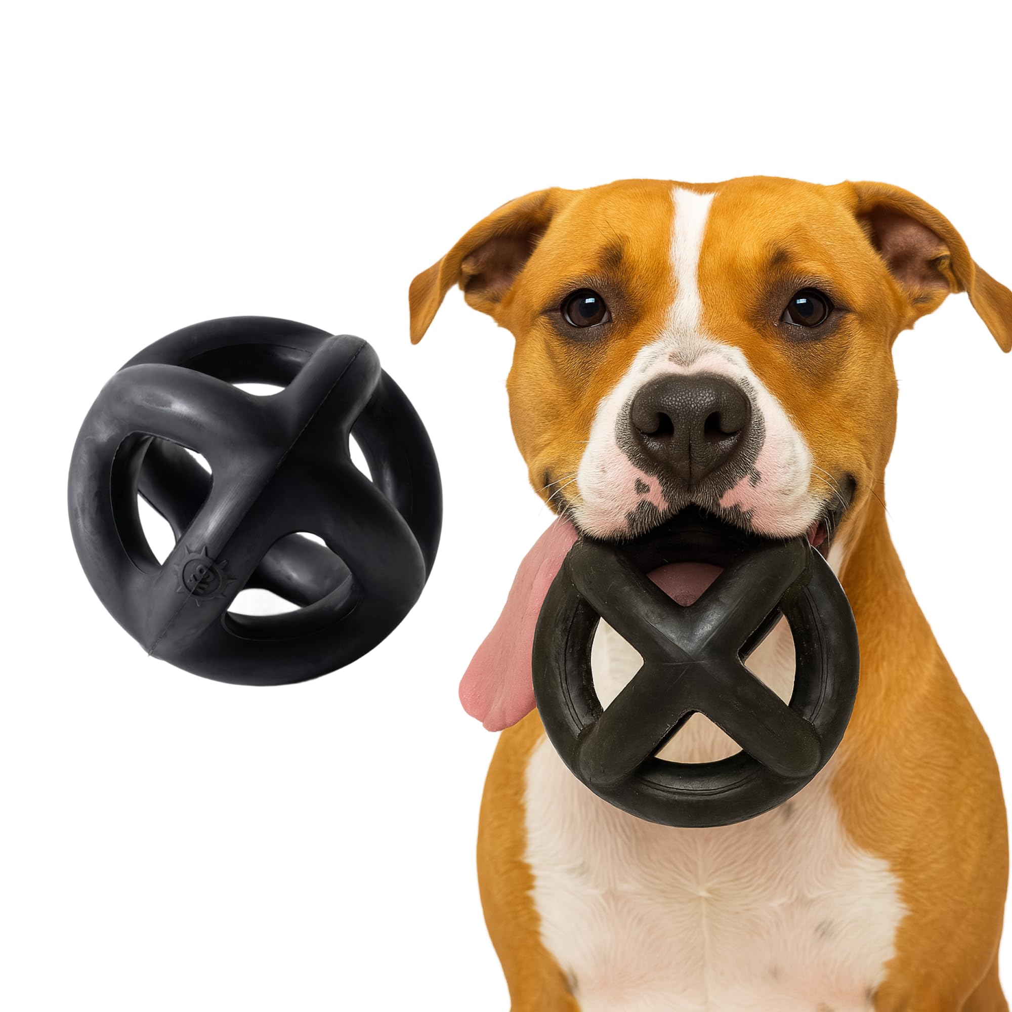 Monster K9 Indestructible Dog Ball – Lifetime Replacemnet - Durable Dog Toy for Aggressive Chewers - Safe, Non-Toxic Natural Rubber - Chew, Tug & Fetch - Tough, Heavy Duty - 5.5” (2X Tennis Ball Size)