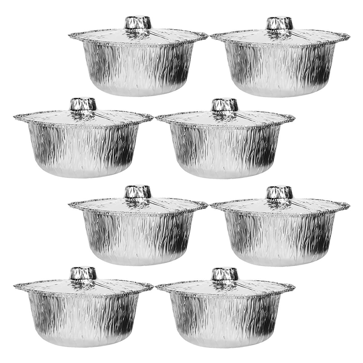 Lot de 8 Marmites Aluminium Jetables 2000 Ml avec Couvercles, Rondes, Légères et Recyclables, pour Camping, Barbecue, Cuisson Four et Réchauffage Rapide