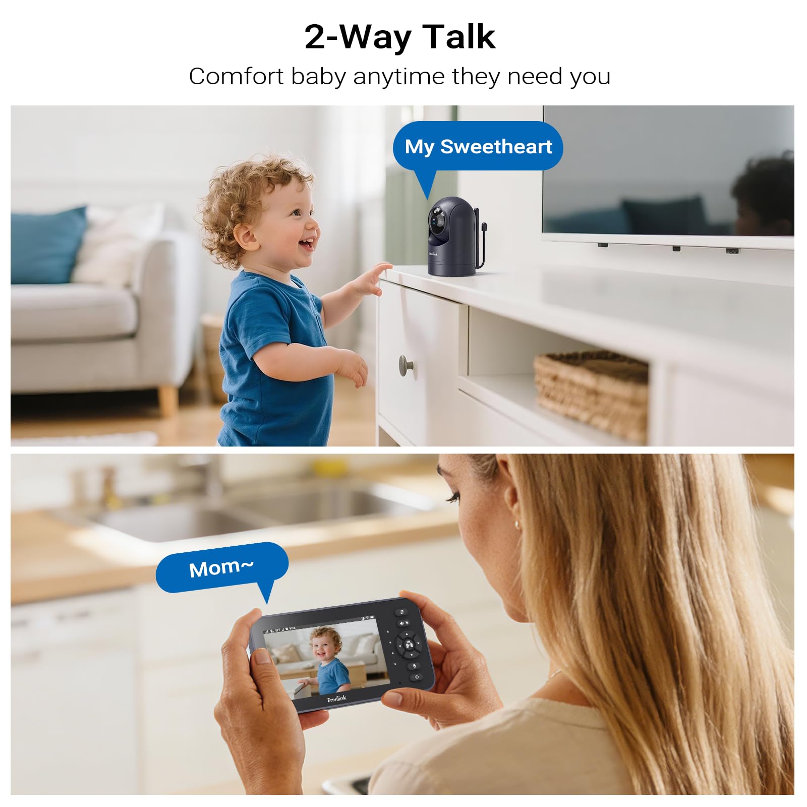Monitor de video para bebé 720P con cámara y audio, pantalla de 5 pulgadas, sin wifi o modo de aplicación gratuita para smartphone, cámara de panorámica/inclinación/zoom, canciones de cuna