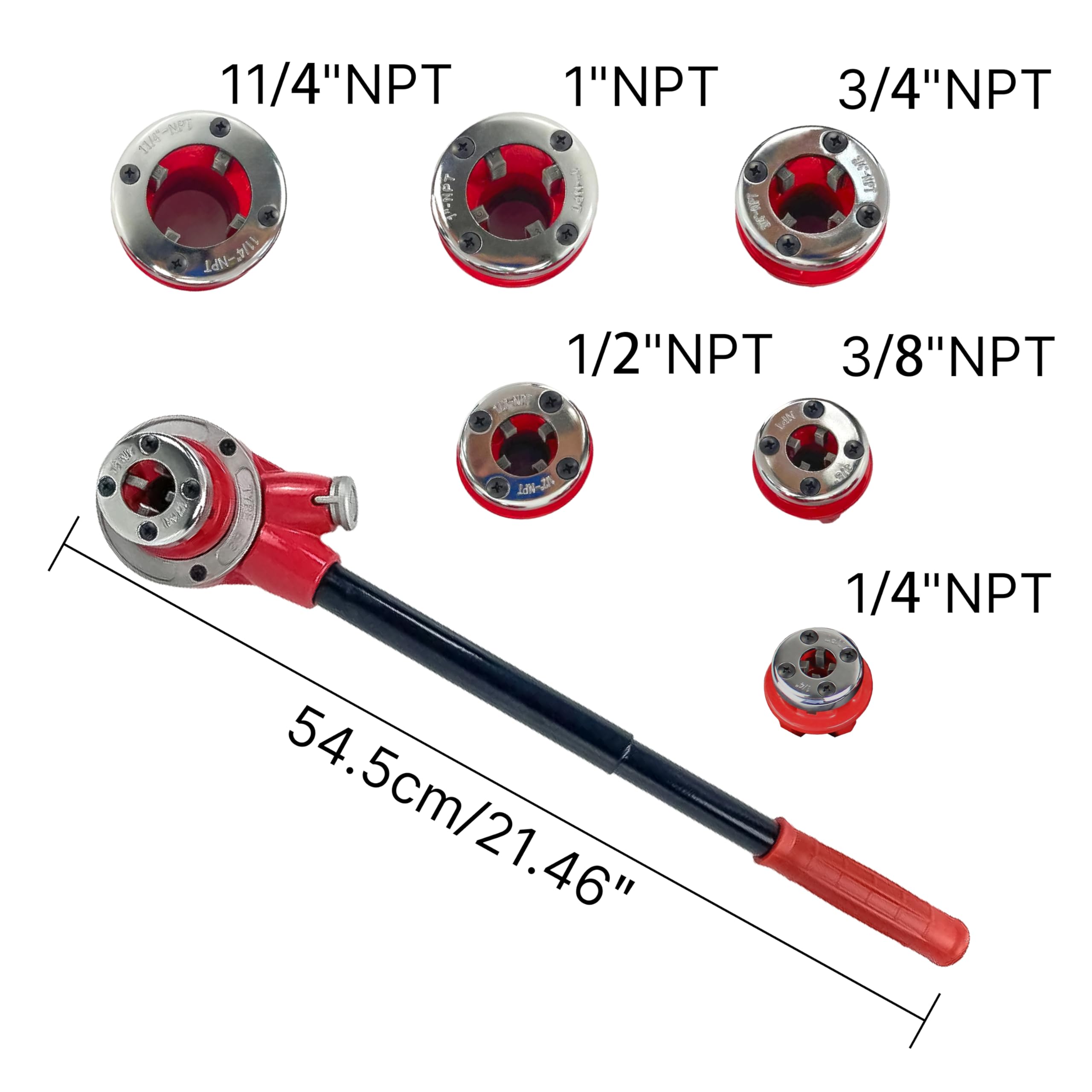 HFS (R Ratchet Pipe Threader Kit - Juego de herramientas de roscado de tubería de trinquete con 6 troqueles)