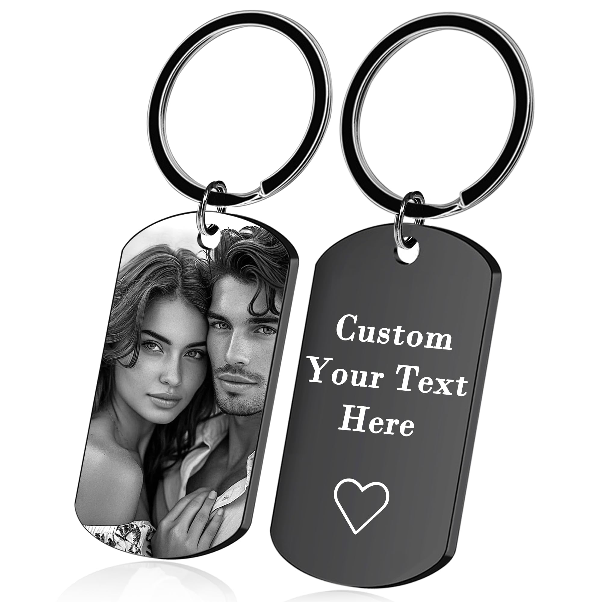 - Custom Keychain with Picture - Personalized Engraving Key Chain Photo Text Double Sided Keychain for Boyfriend Men Him