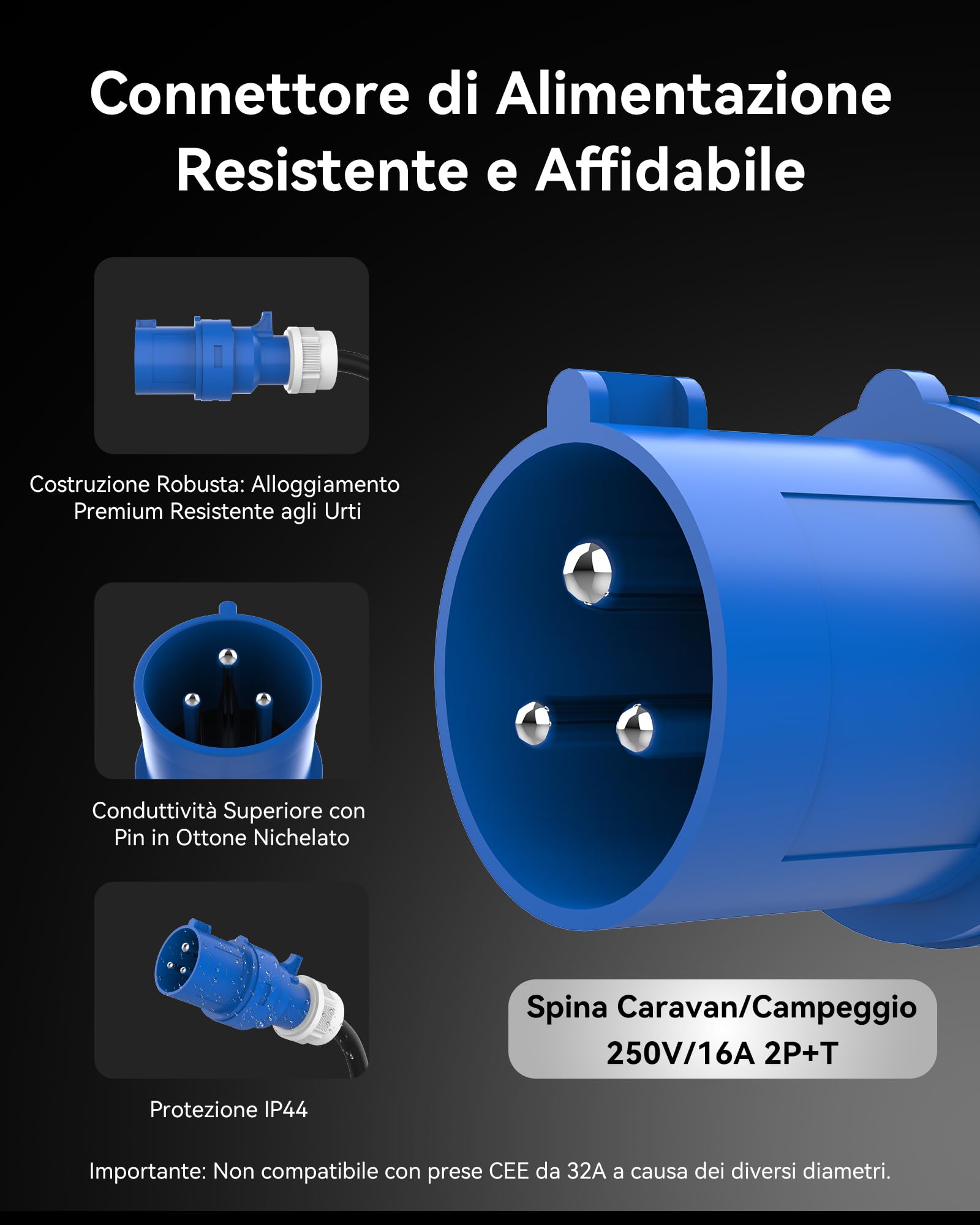 Caricabatteria da Auto Elettrico (3,7 KW, 6,5 m, Tipo 2, CEE P17 16A) - Cavo di Ricarica con amperaggio Regolabile 6A-16A, Ricarica ritardata e Programmata, terminale di Ricarica Mobile per