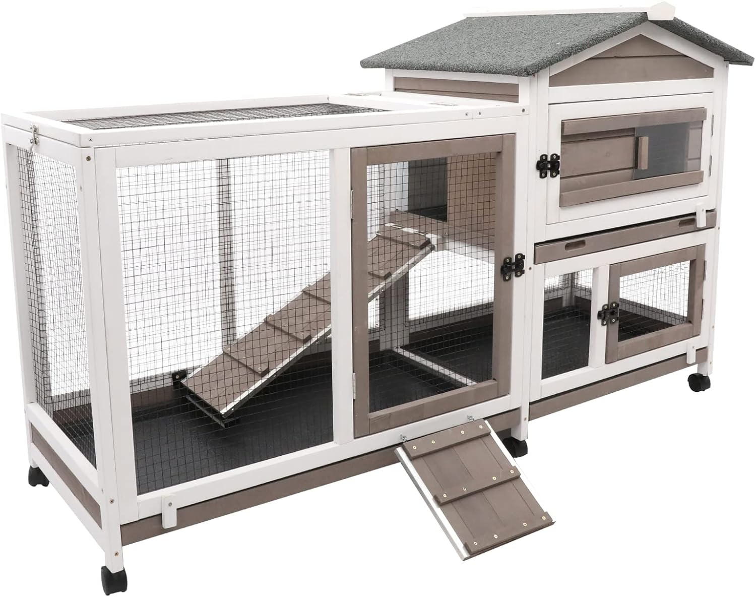 Gowoodhut Rabbit Hutch Indoor Outdoor Bunny Cage with 3 No