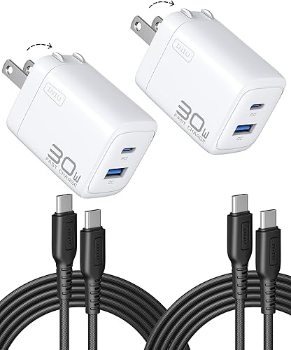 Miniatura 10 de INIU Cargador para iPad Air Pro, 30 W, paquete de 2 cargadores de iPad de carga rápida con cable USB C a C, cargador plegable compacto para iPad Pro