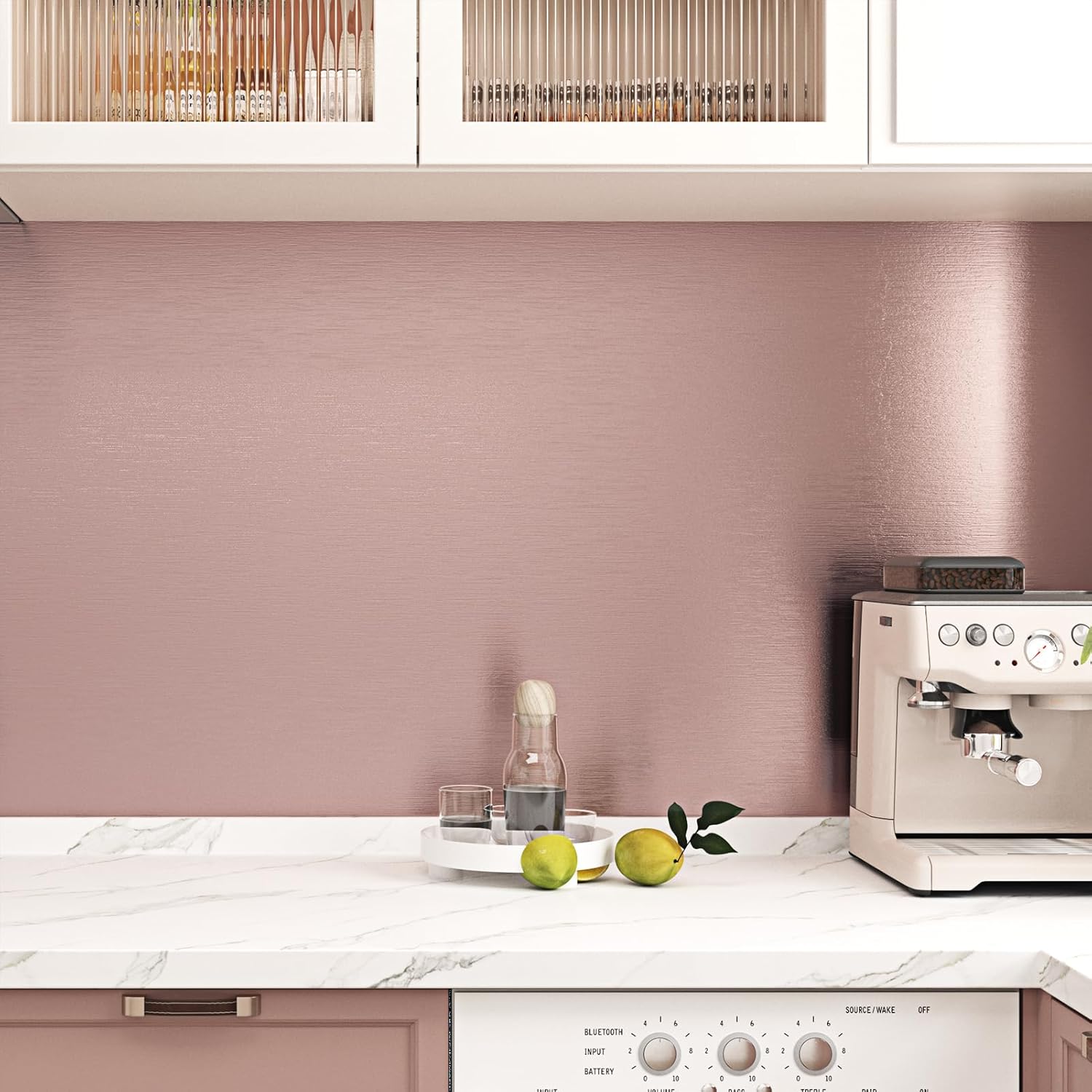 Rose Gold Stainless Steel Contact Paper Pink Peel and Stick Wallpaper Waterproof Brushed Metal Contact Paper for Countertops Appliances Fridge Wrap Kitchen Cabinets Vinyl Film 15.7"×118"