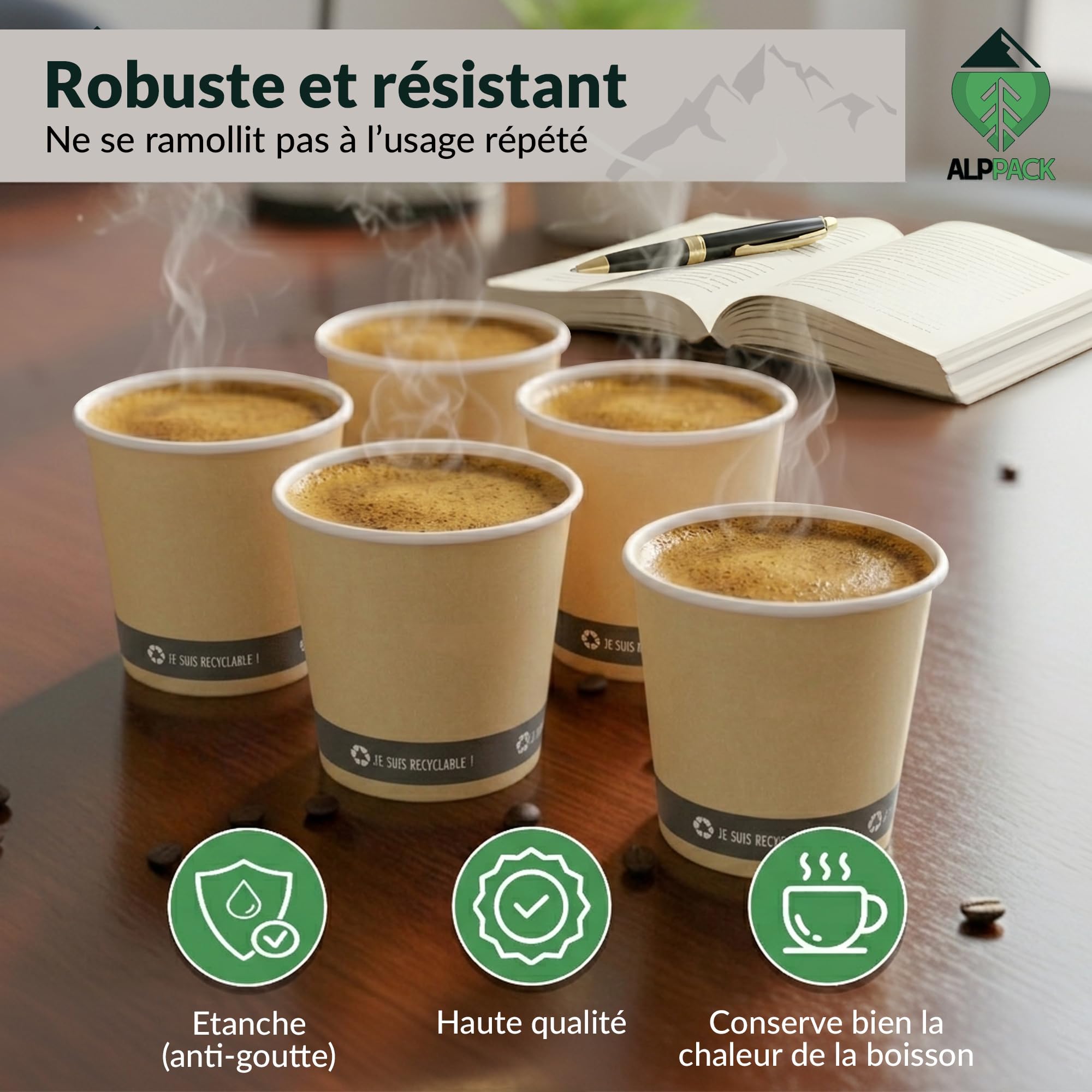 Lot de 1000 Gobelets Jetables en Carton Kraft 4 oz / 12 cl – Tasses à Café Jetables pour Espresso et Café Court, Résistants à la Chaleur, Idéals pour Professionnels, Bureaux et Événements