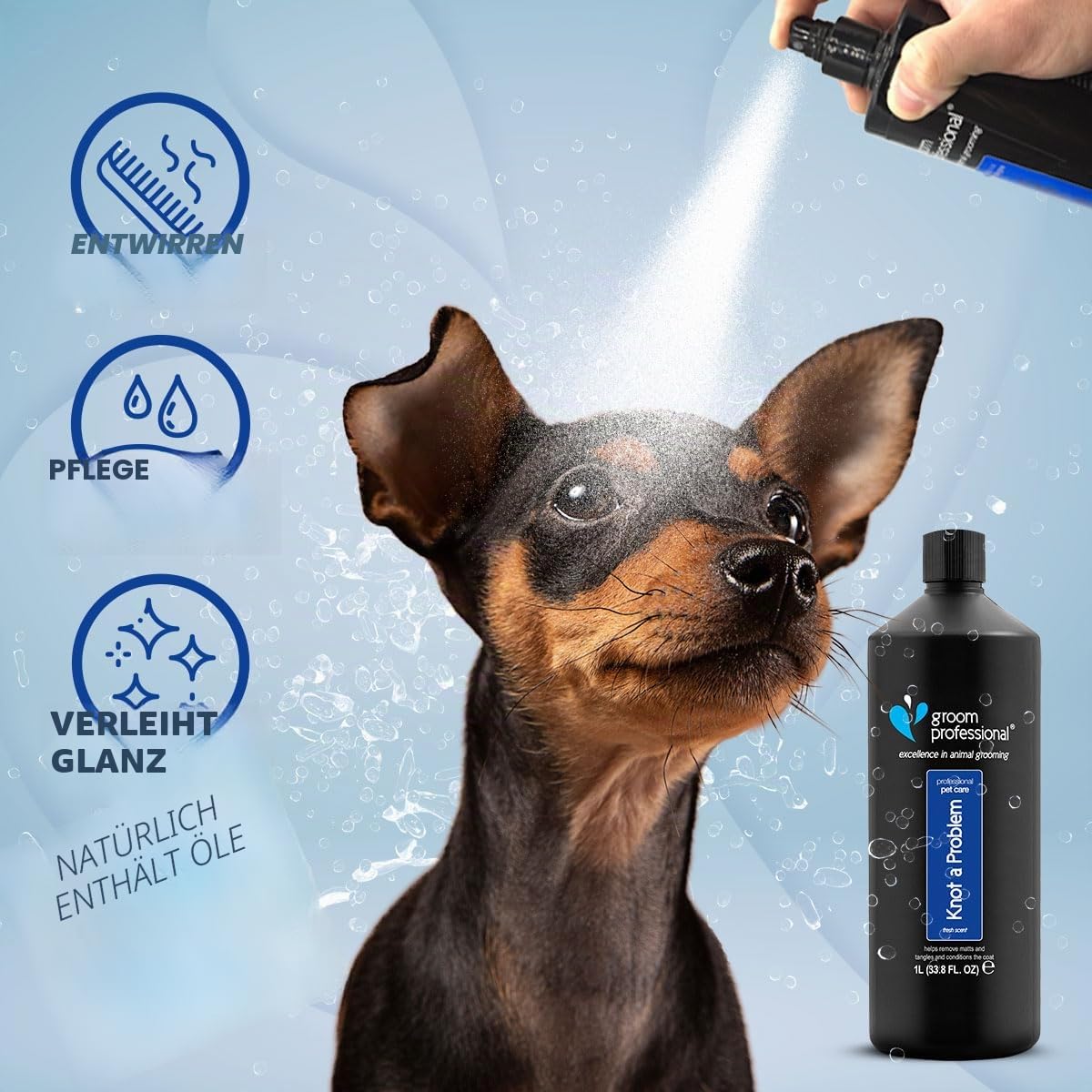 GROOM PROFESSIONAL Knot A Problem Entwirrungsspray für Hunde - Hunde-Entwirrungsspray für verfilztes Fell - Löst Knoten & Verfilzungen - Hilft, Verfilzungen zu Entfernen - Verleiht Glanz, 1 Liter