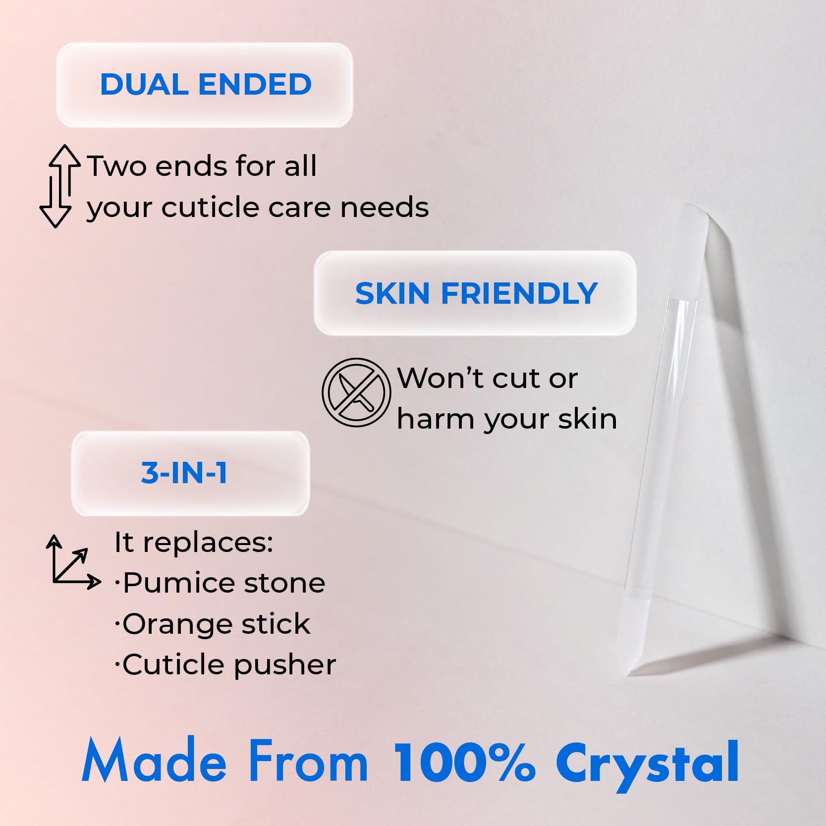 Juego de cuidado de cristales de iniciación – 3 piezas incluye raspador de pie de vidrio, lima de cristal mediana y palo de cutícula para uñas naturales, kit de lima de vidrio