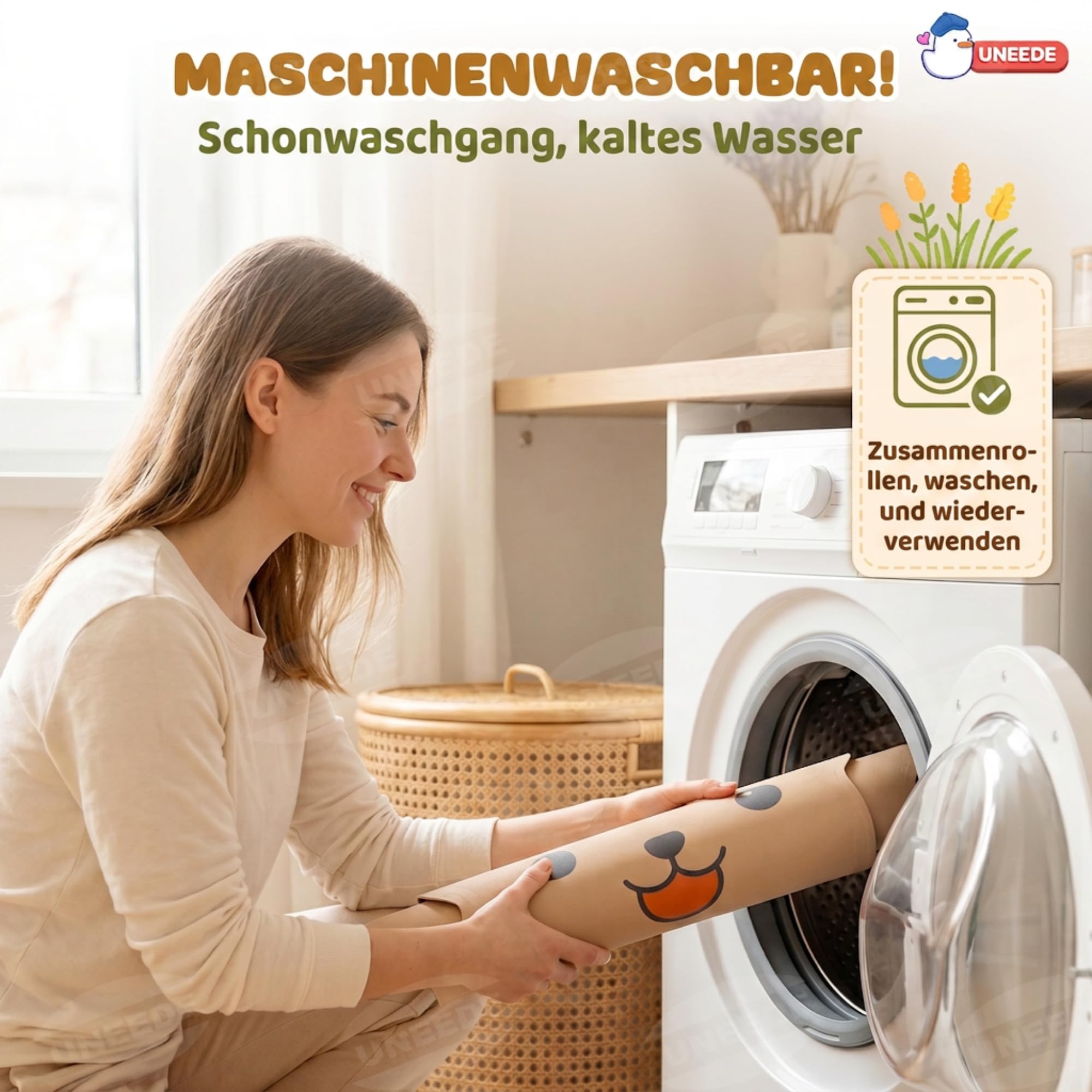 UNEEDE Bären Antirutschmatte Badewanne Kinder, 76x45cm Babybadematte aus Naturkautschuk, rutschfeste Badewannenmatte mit 126 Saugnäpfen & 43 Abflusslöchern, maschinenwaschbar