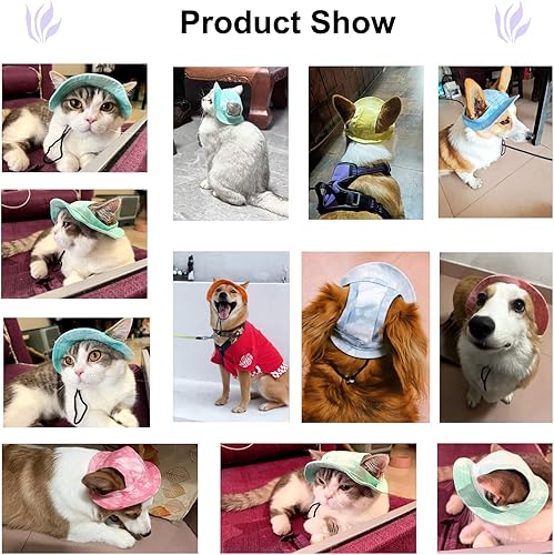 Miniatura 6 de Sombreros de cubo para perro, gorra redonda para perro con orificio para las orejas, ajustable para viajes al aire libre, protección solar, sombrero