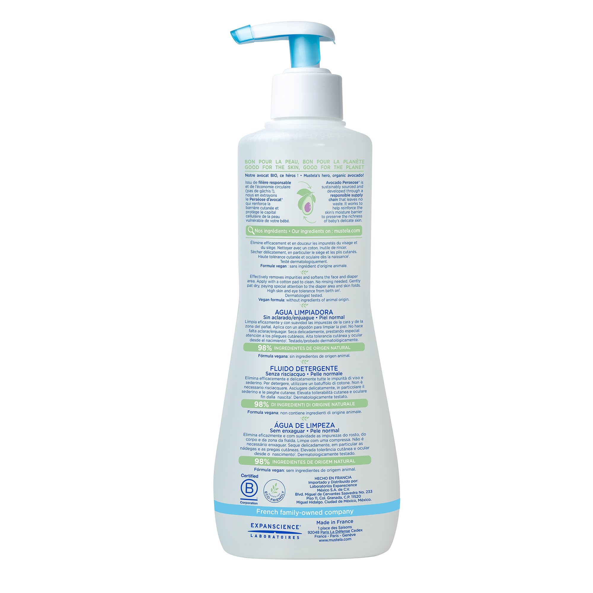 Mustela Woda czyszcząca z awokado bez spłukiwania, 500 ml