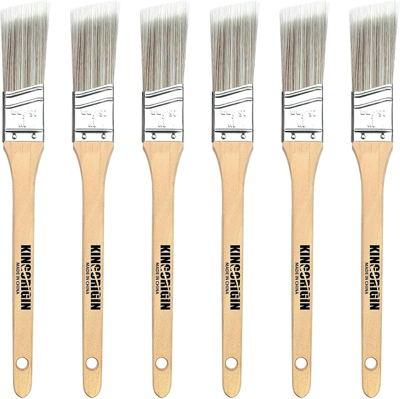 King Origin 6 PCS Paint Brushes, 1 Inch Angled Paint Brush | Wood Handle, Dense Bristles for Smooth Finish, Small Paint Brush for Painting Walls, Trim, Art, Craft