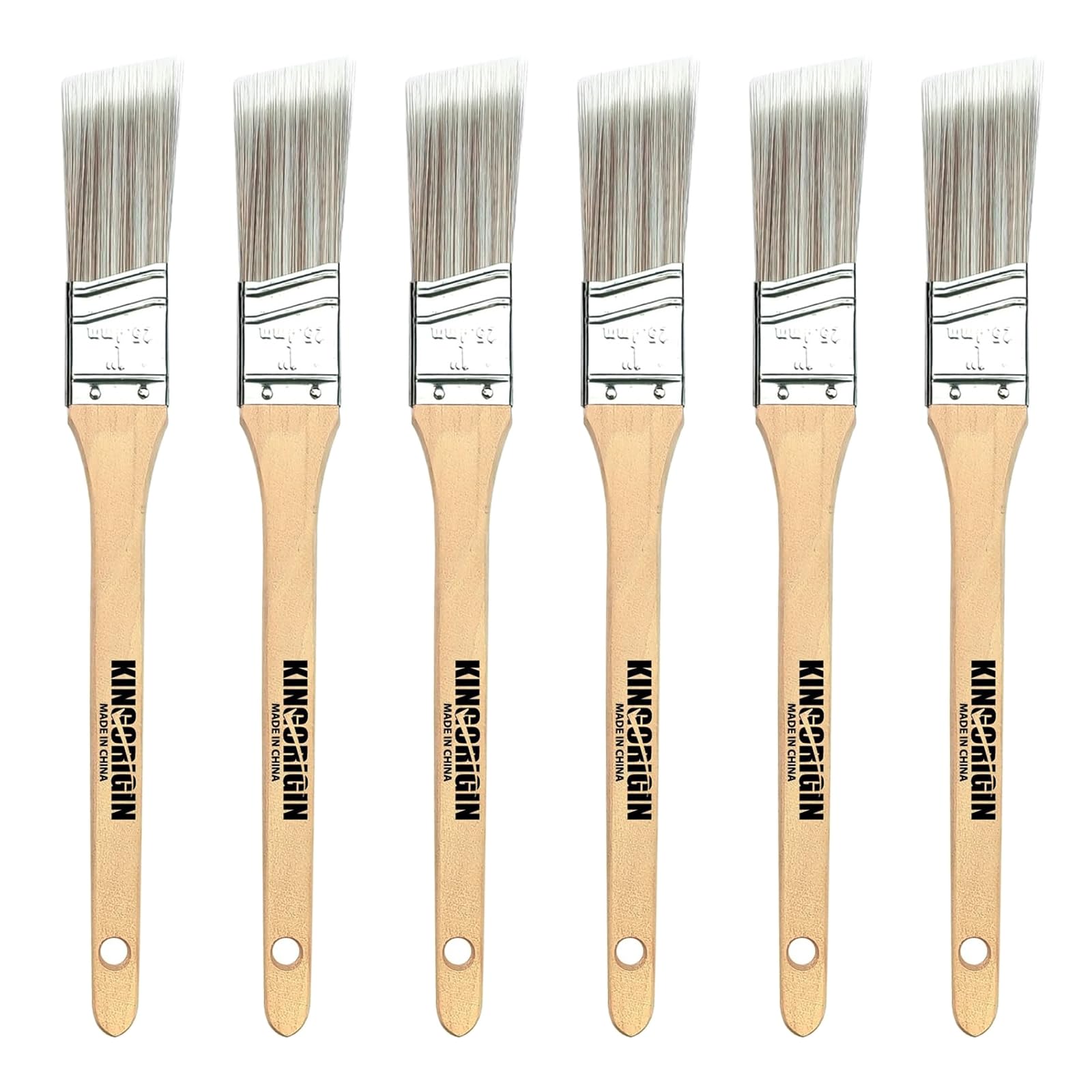 King Origin - 6 Pinceles de Pintura en ángulo de 1 Pulgada, Mango de Madera, cerdas Gruesas y densas para un Acabado Suave, Pincel pequeño para Pintar Paredes, molduras, Arte y Manualidades