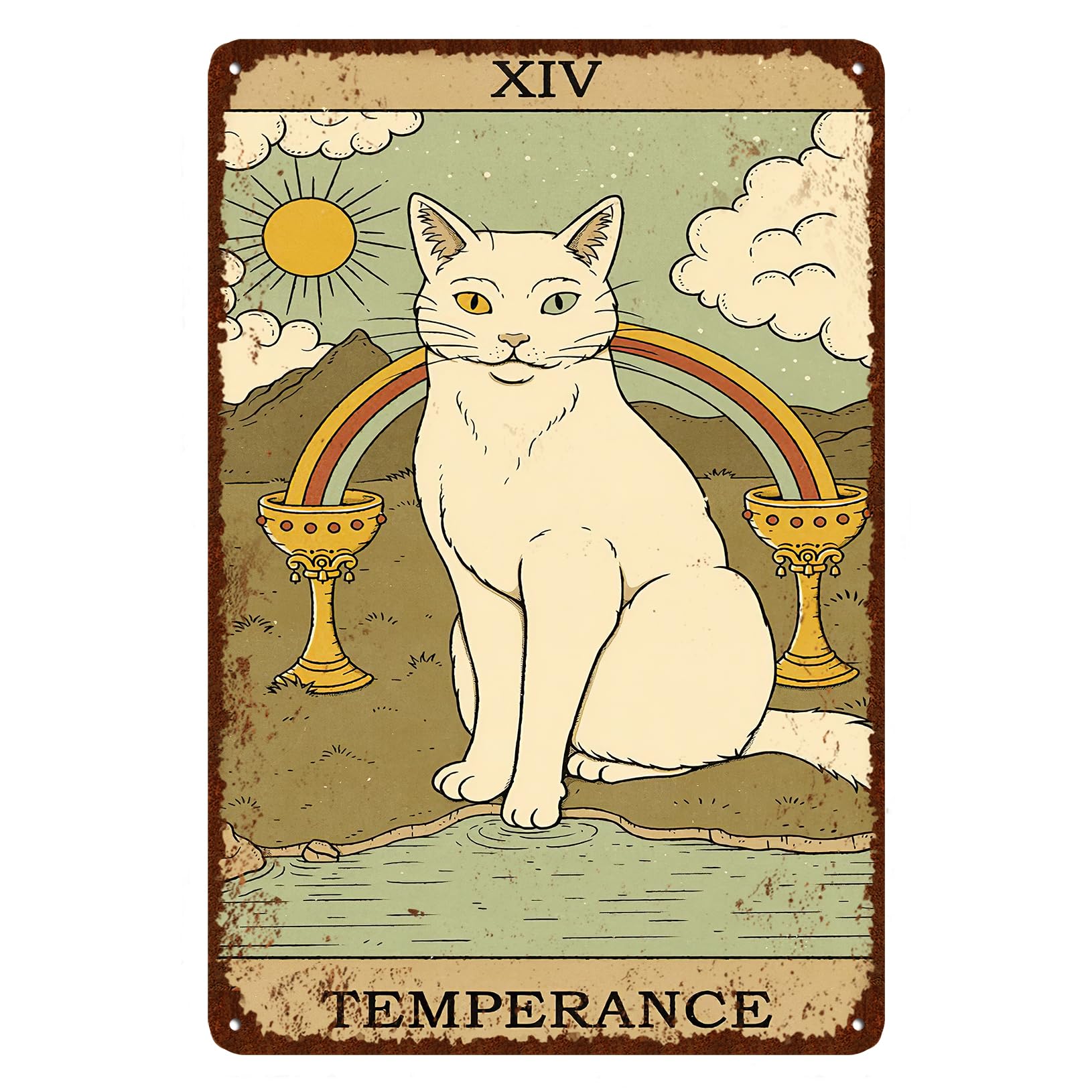 CEOsigns Vintage Cat Tin Sign Retro Tarot Card Metal Sign Poster Wall Art Decor Bathroom Dorm Room Home Decor - Temperance